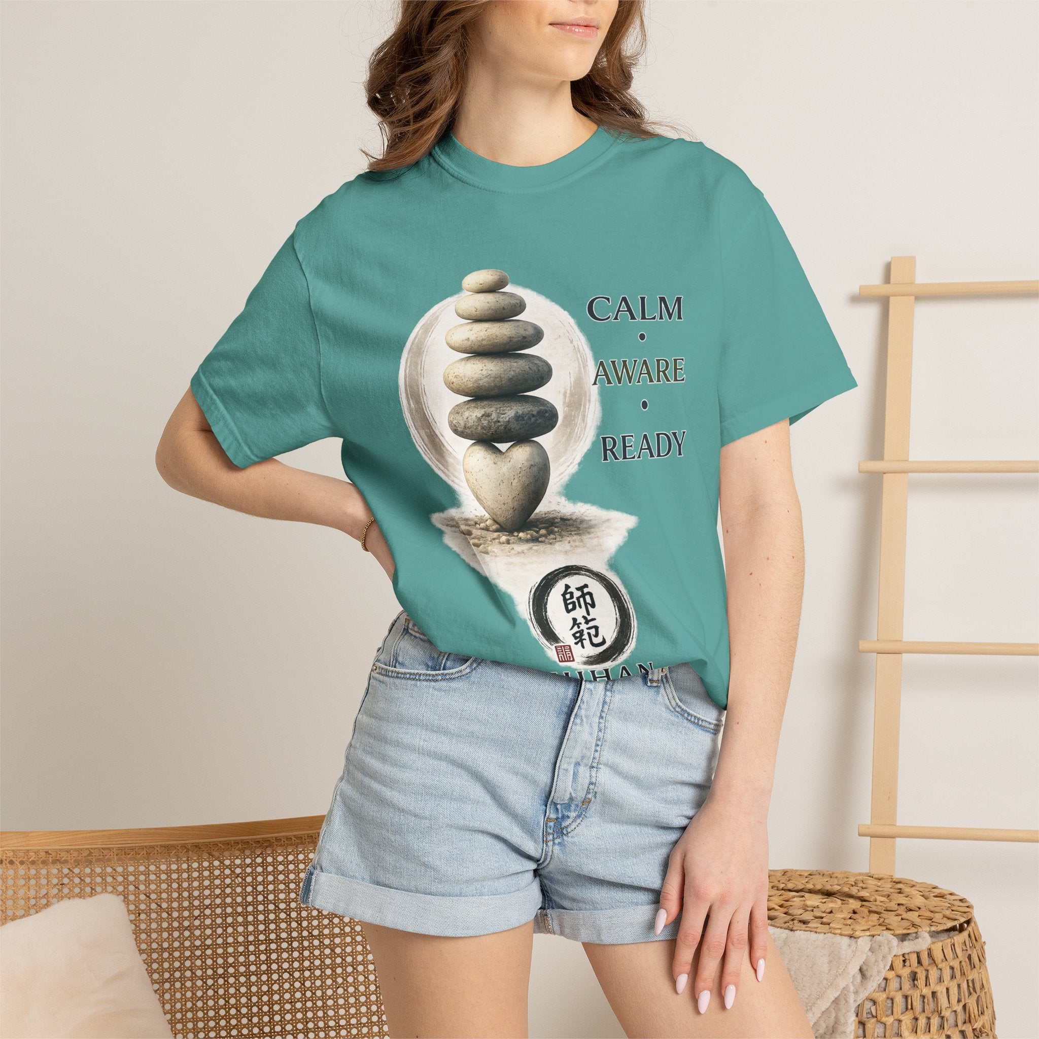 Calm Aware Ready T-Shirt — Zen Stone Stack Martial Arts Tee