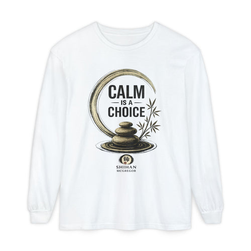 Calm Is a Choice Long Sleeve Tee — Zen Stack Stones & Bamboo Relaxation Shirt