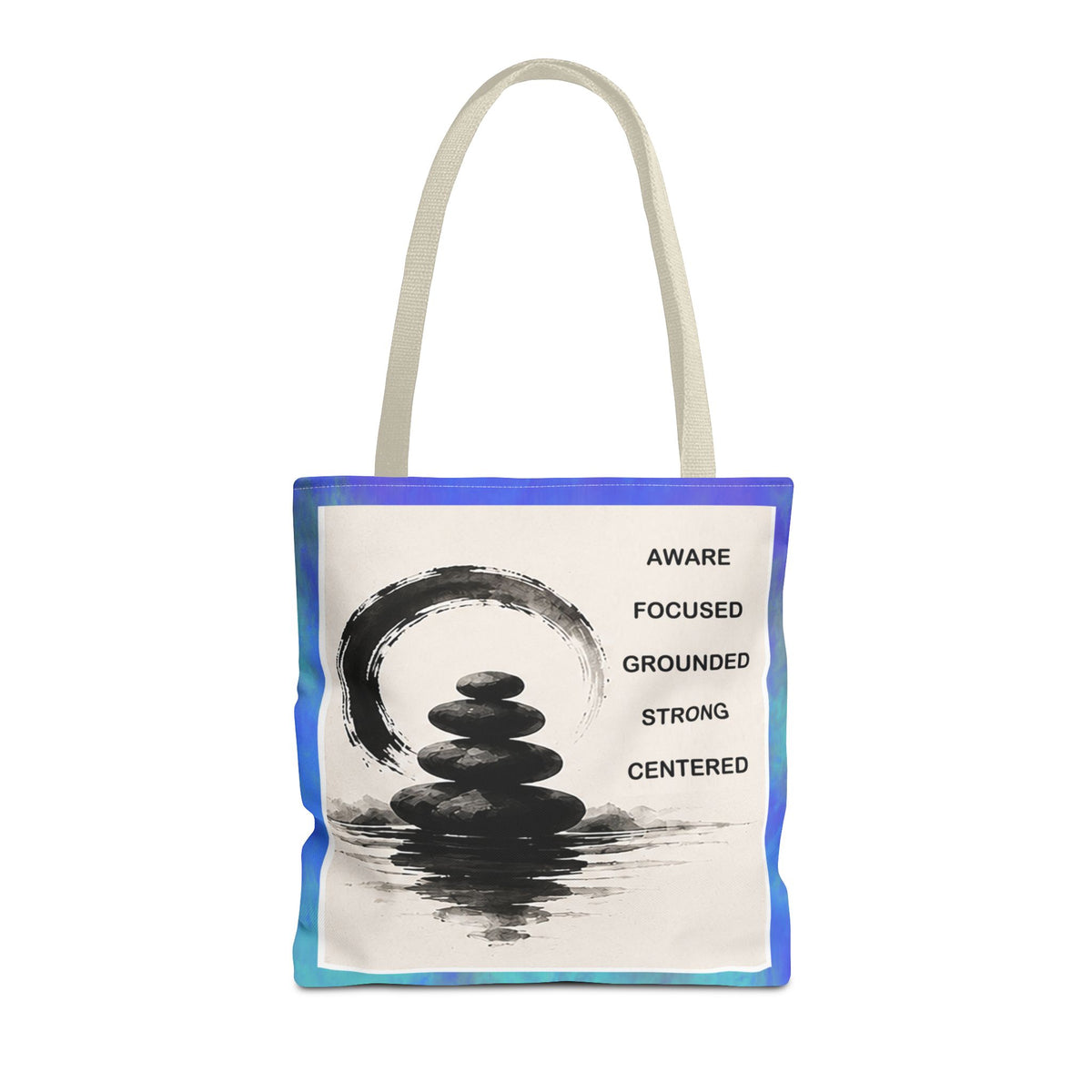 Zen Stones Tote Bag — Aware, Focused, Grounded Inspirational Canvas Tote