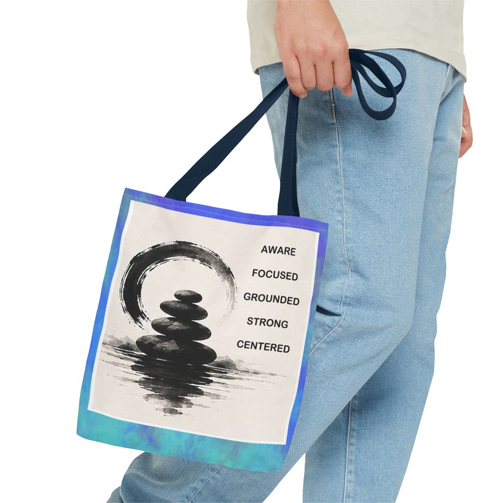 Zen Stones Tote Bag — Aware, Focused, Grounded Inspirational Canvas Tote