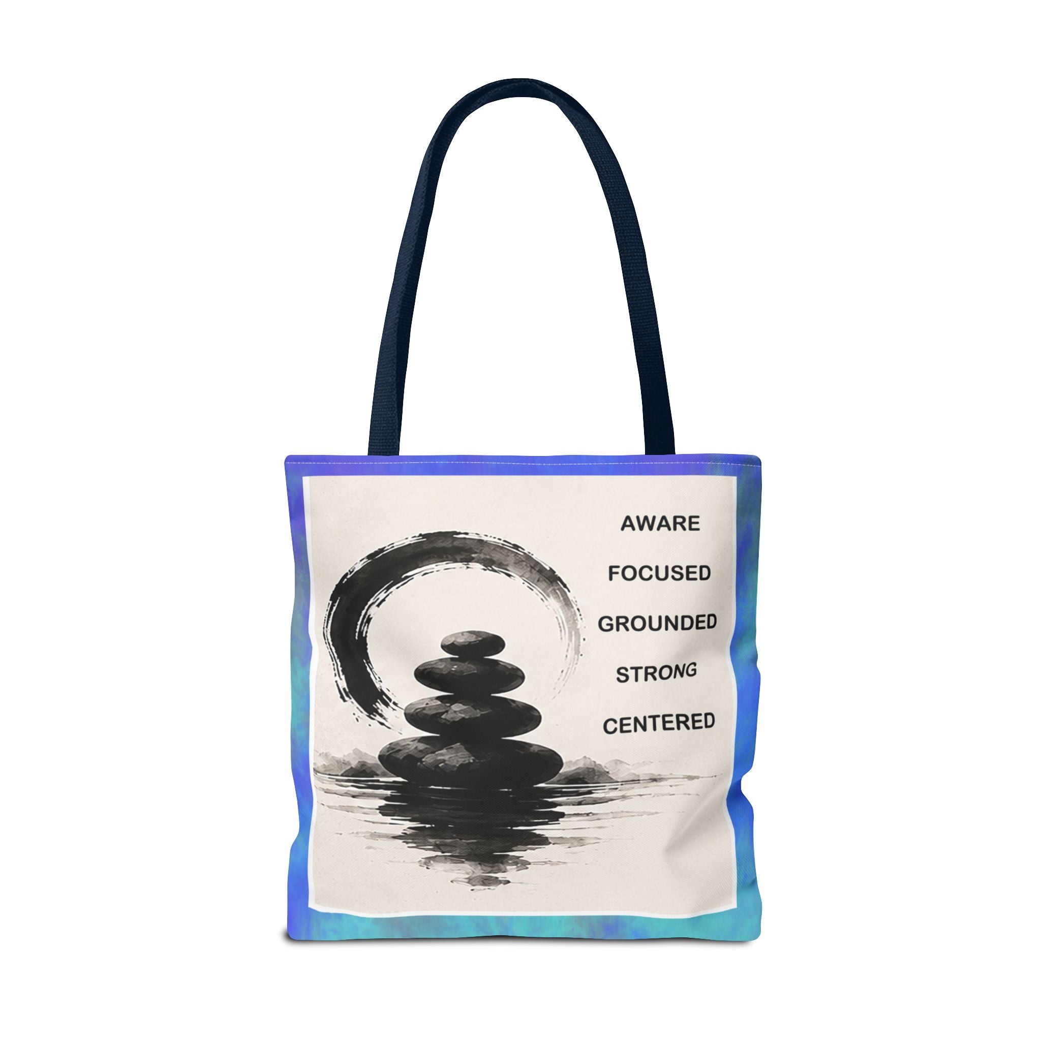 Zen Stones Tote Bag — Aware, Focused, Grounded Inspirational Canvas Tote