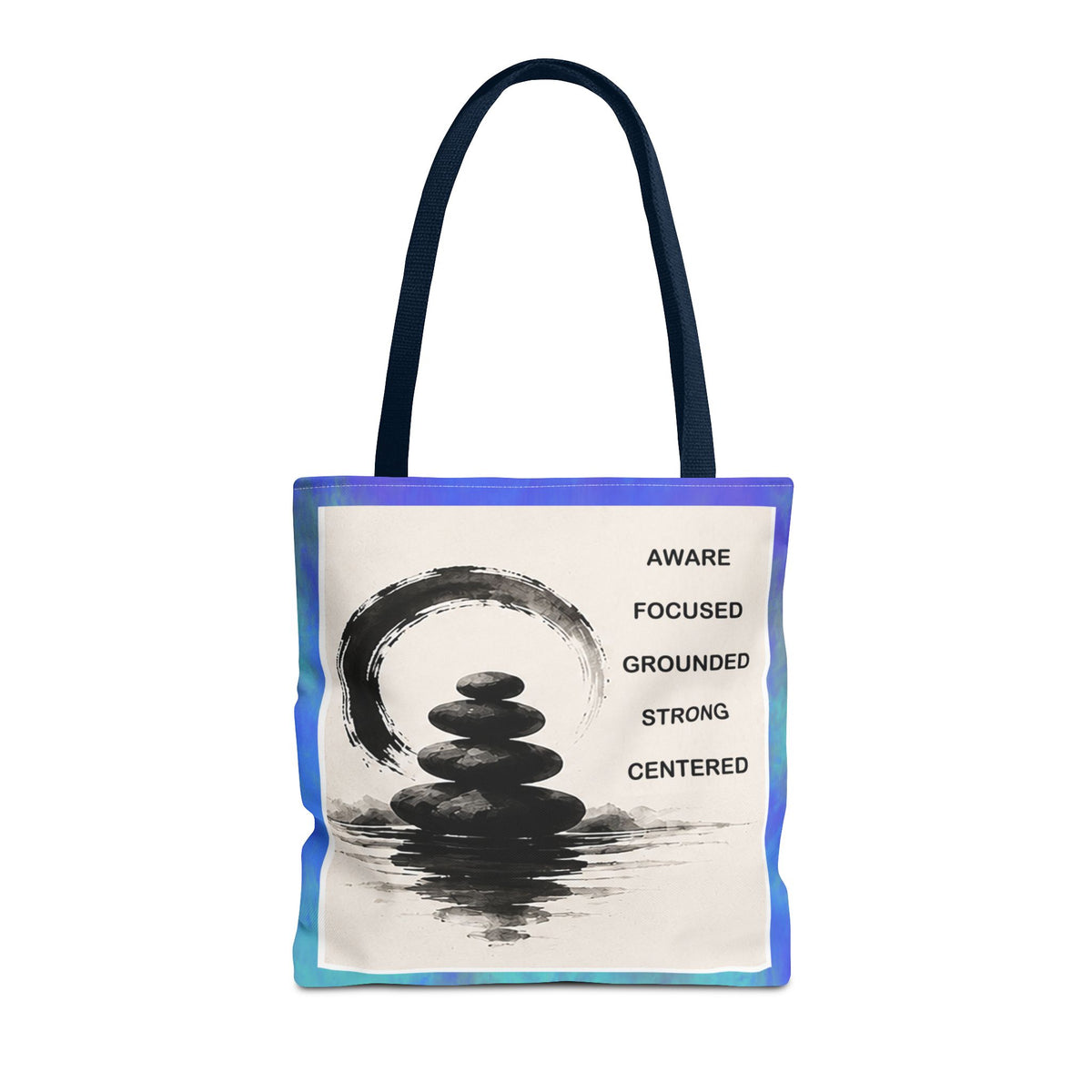 Zen Stones Tote Bag — Aware, Focused, Grounded Inspirational Canvas Tote