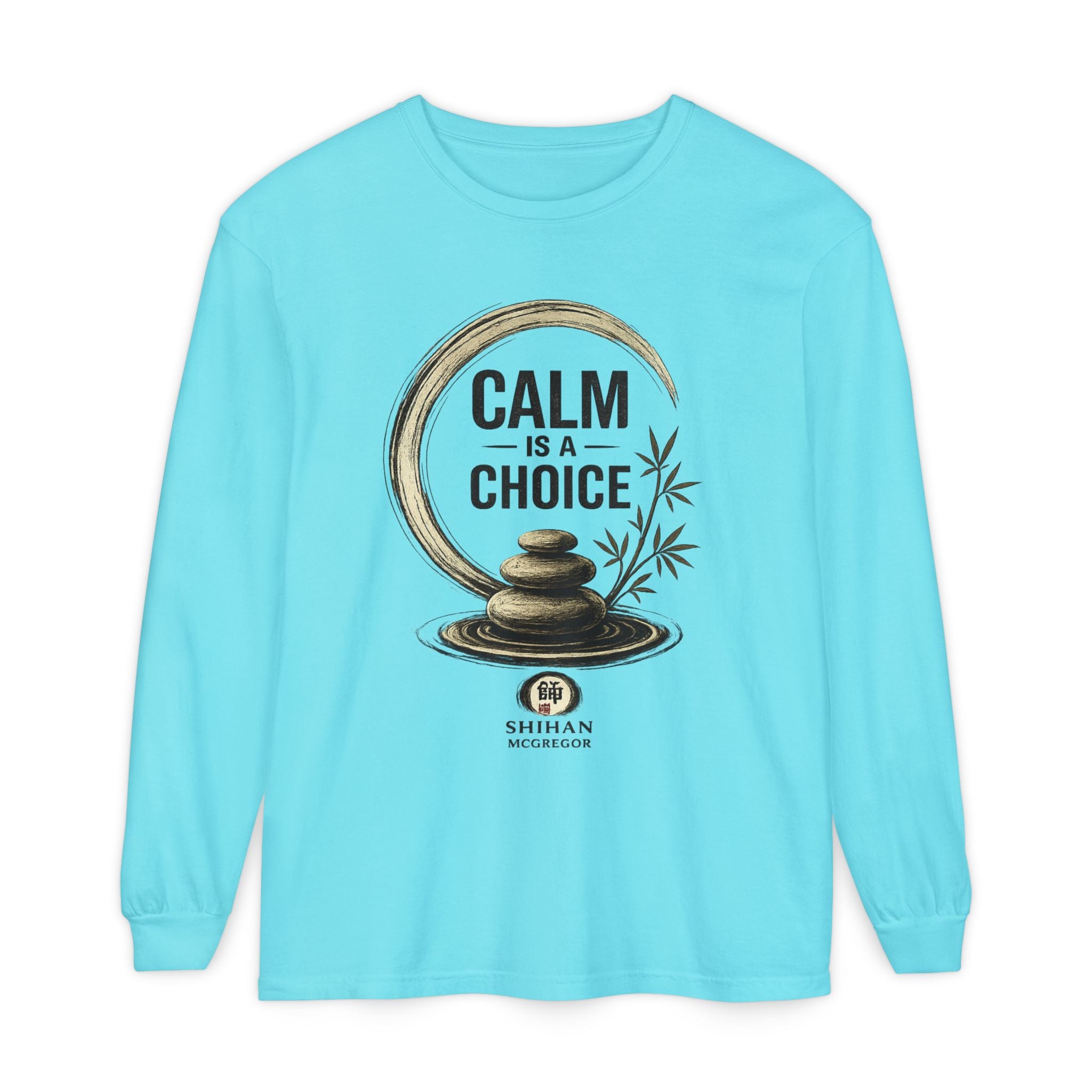 Calm Is a Choice Long Sleeve Tee — Zen Stack Stones & Bamboo Relaxation Shirt
