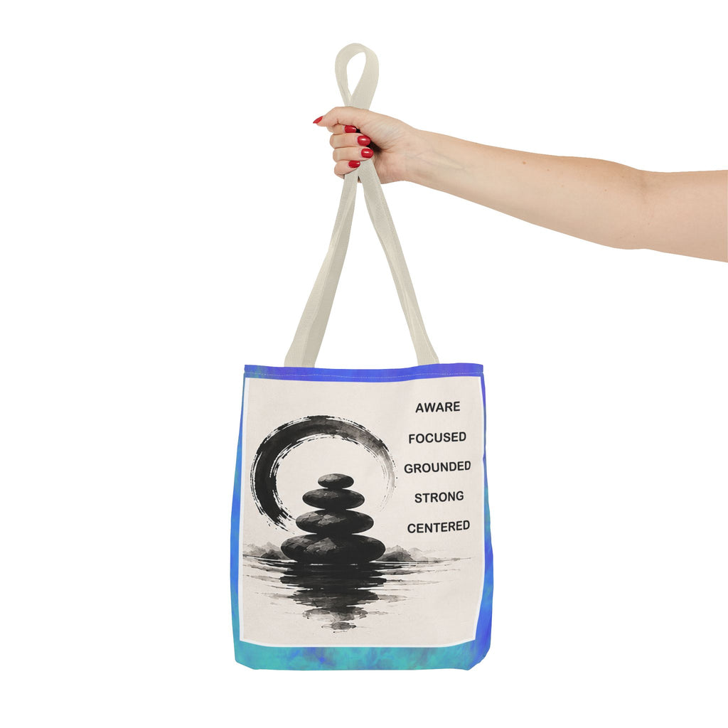 Zen Stones Tote Bag — Aware, Focused, Grounded Inspirational Canvas Tote