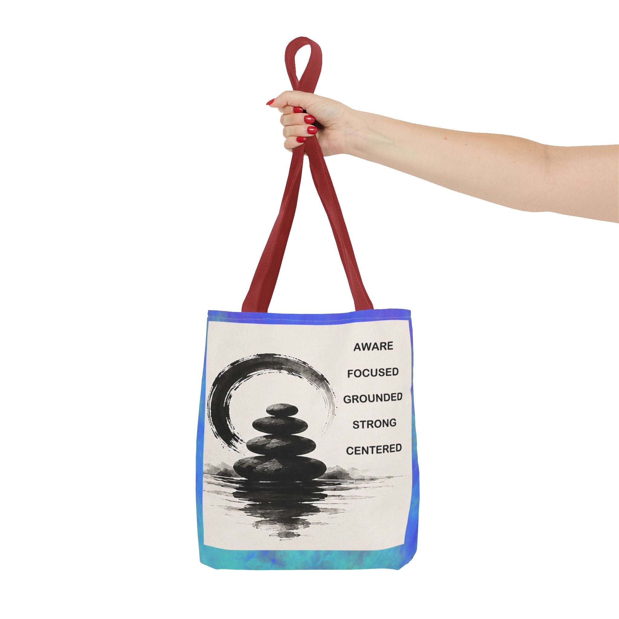 Zen Stones Tote Bag — Aware, Focused, Grounded Inspirational Canvas Tote