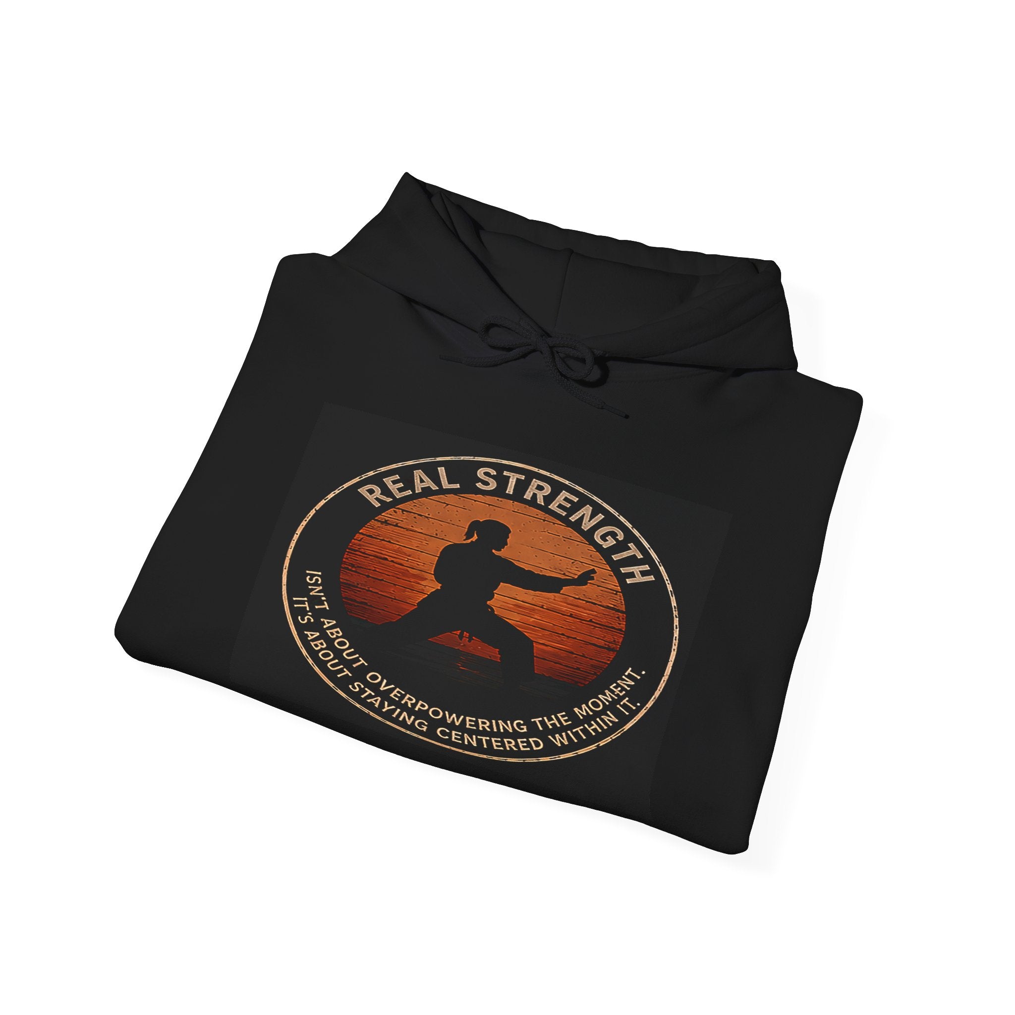 Centered & Strong Hoodie — Karate Silhouette Retro Sunset Sweatshirt