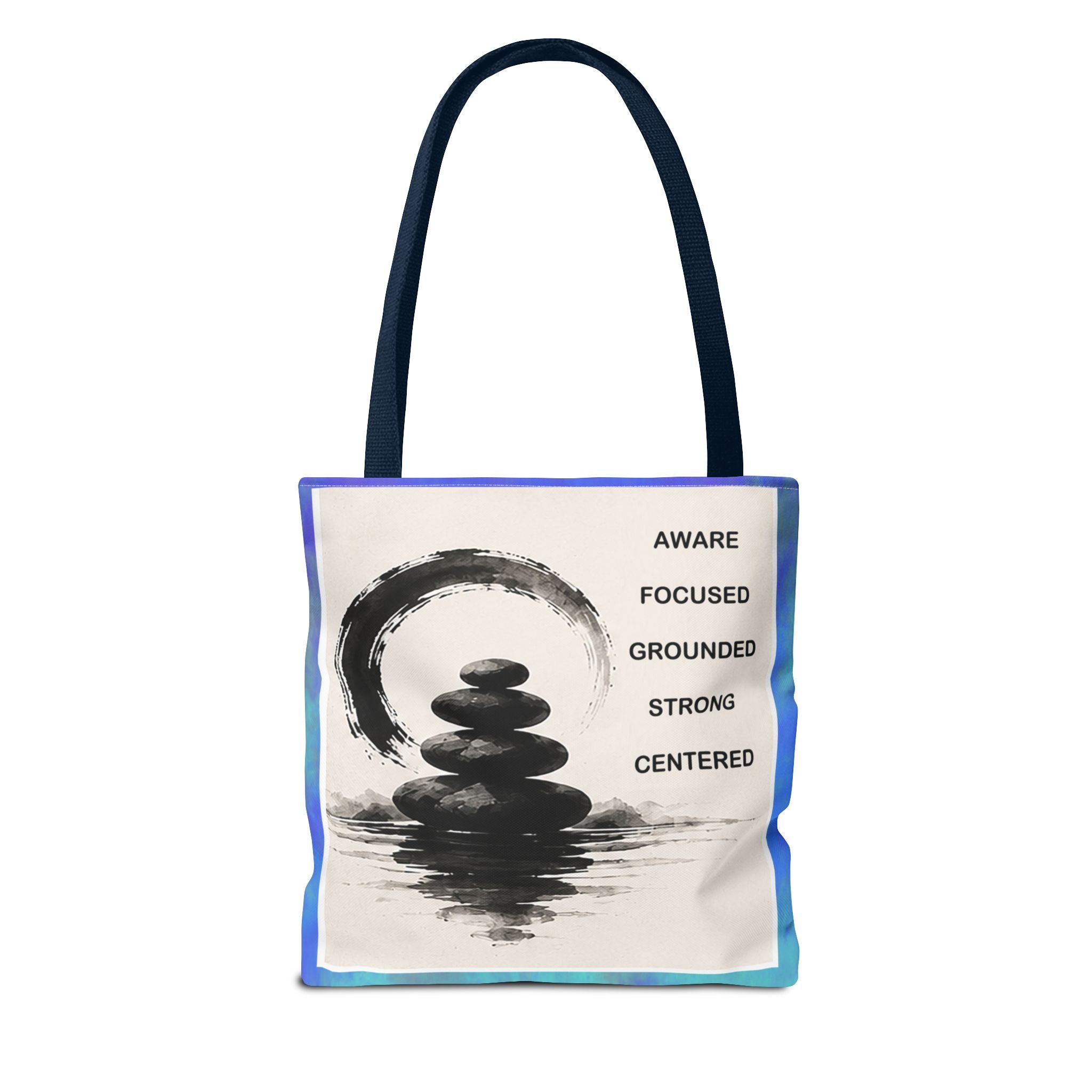 Zen Stones Tote Bag — Aware, Focused, Grounded Inspirational Canvas Tote