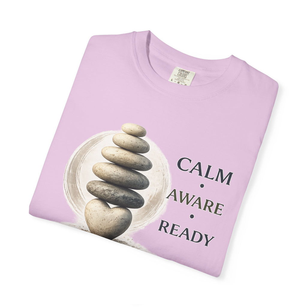 Calm Aware Ready T-Shirt — Zen Stone Stack Martial Arts Tee