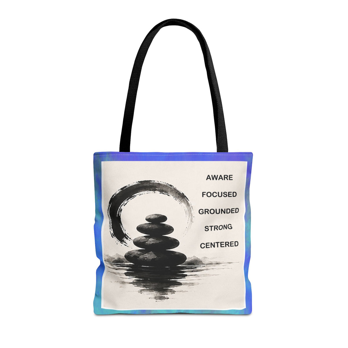 Zen Stones Tote Bag — Aware, Focused, Grounded Inspirational Canvas Tote