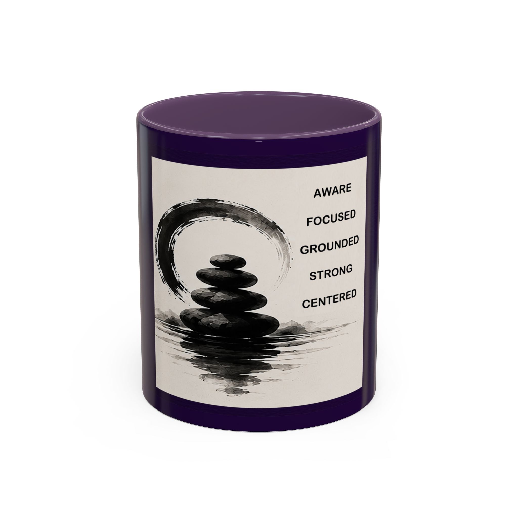 Zen Stacked Stones Coffee Mug – "Aware, Focused, Grounded, Strong, Centered" Accent Mug