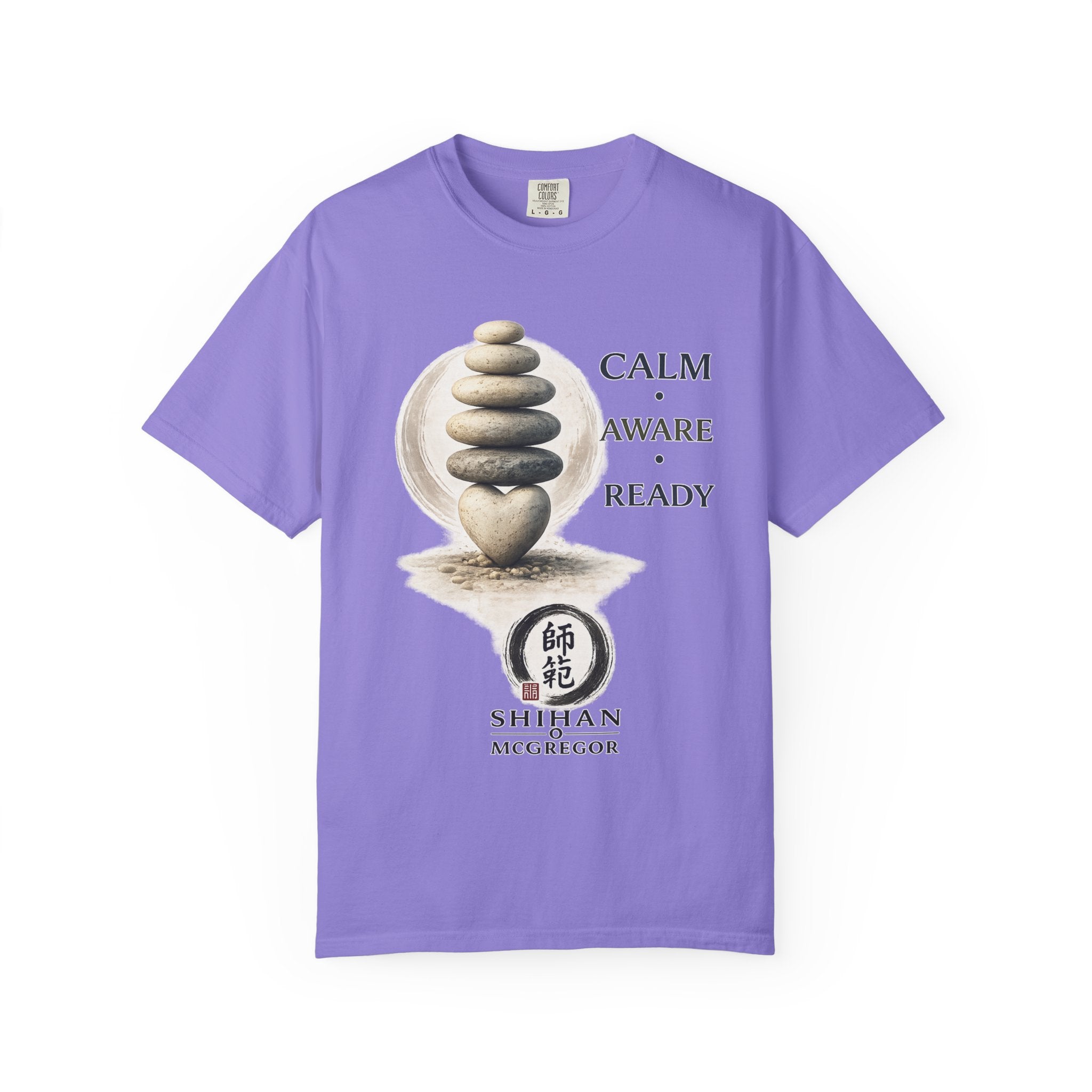 Calm Aware Ready T-Shirt — Zen Stone Stack Martial Arts Tee
