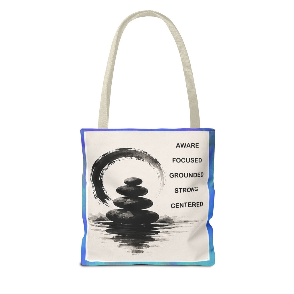 Zen Stones Tote Bag — Aware, Focused, Grounded Inspirational Canvas Tote