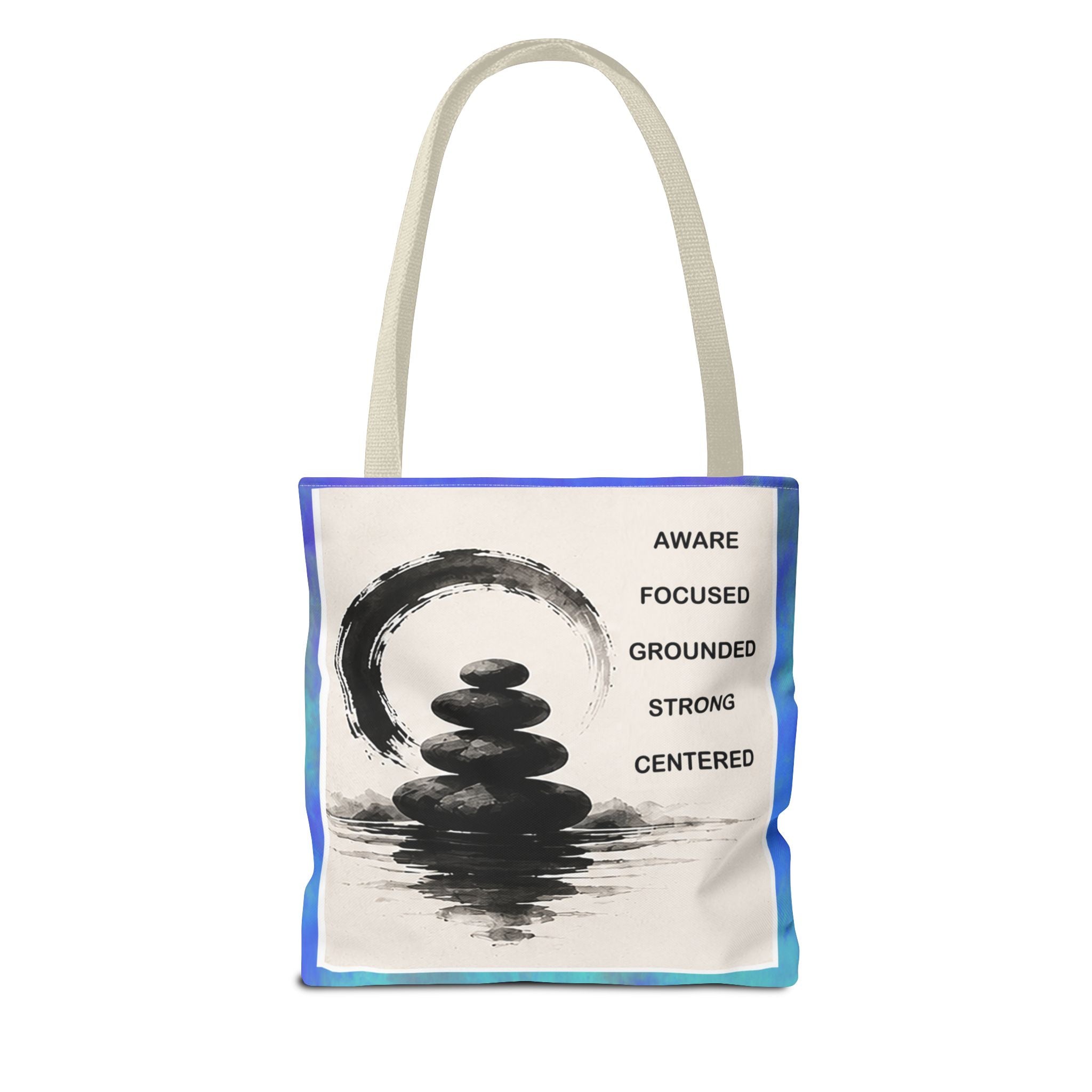 Zen Stones Tote Bag — Aware, Focused, Grounded Inspirational Canvas Tote